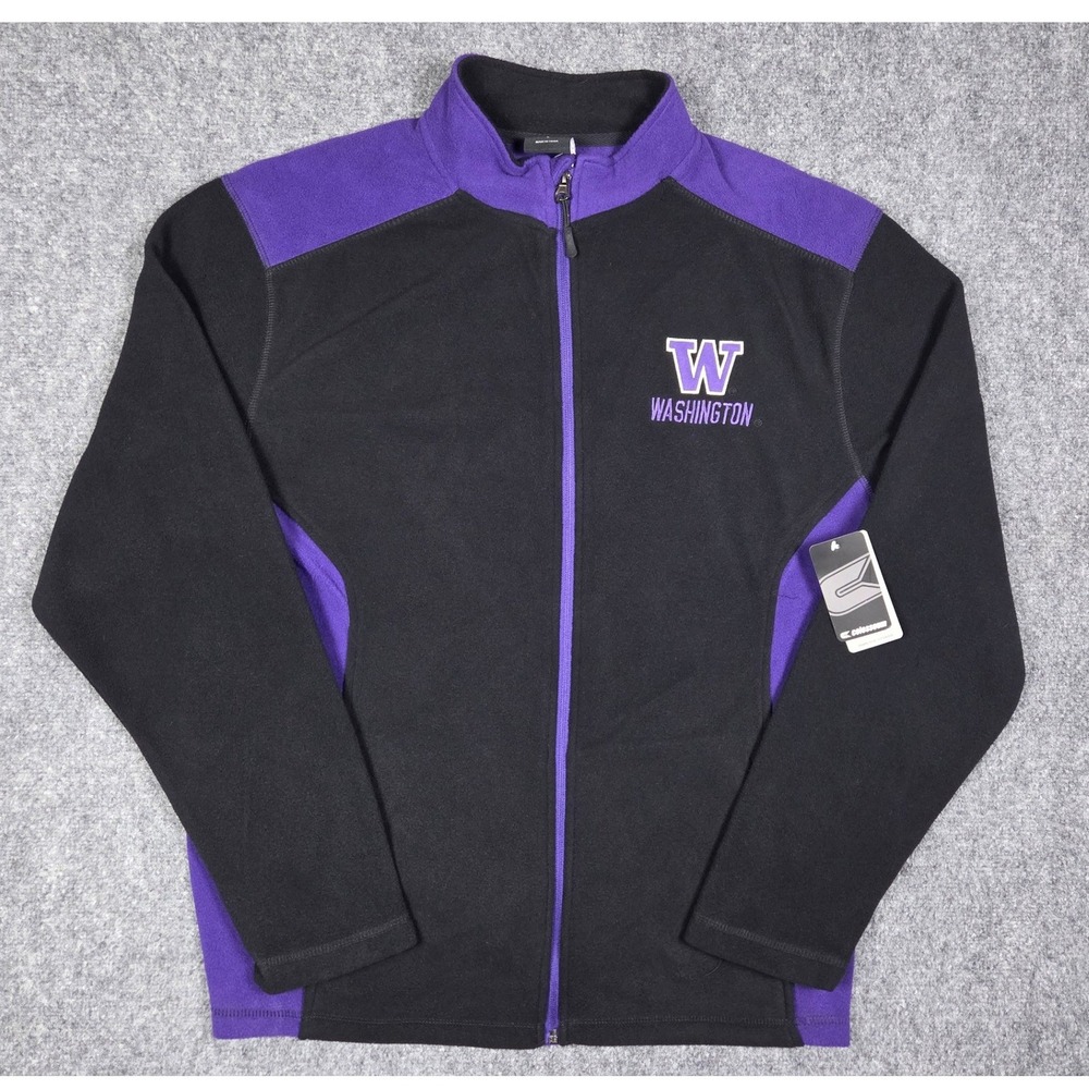 Colosseum Washington Huskies Fleece Jacket Mens L Black Purple Full Zip NCAA